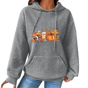 Dole women’s waffle, knit, gray drawstring, hooded sweatshirt s/XL